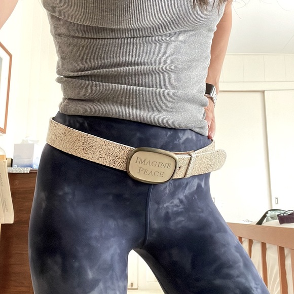 Imagine peace belt buckle with belt size small, ivory and brass - Picture 3 of 4